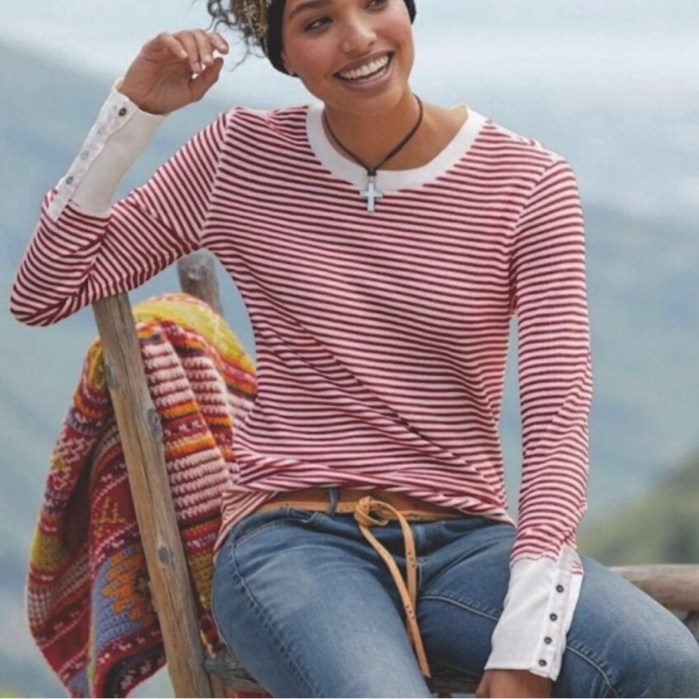 Sundance Red and White Striped Long Sleeve Tee